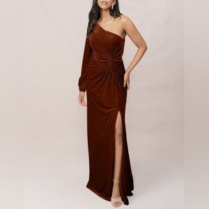 Revelry Velvet Aurora one shoulder dress